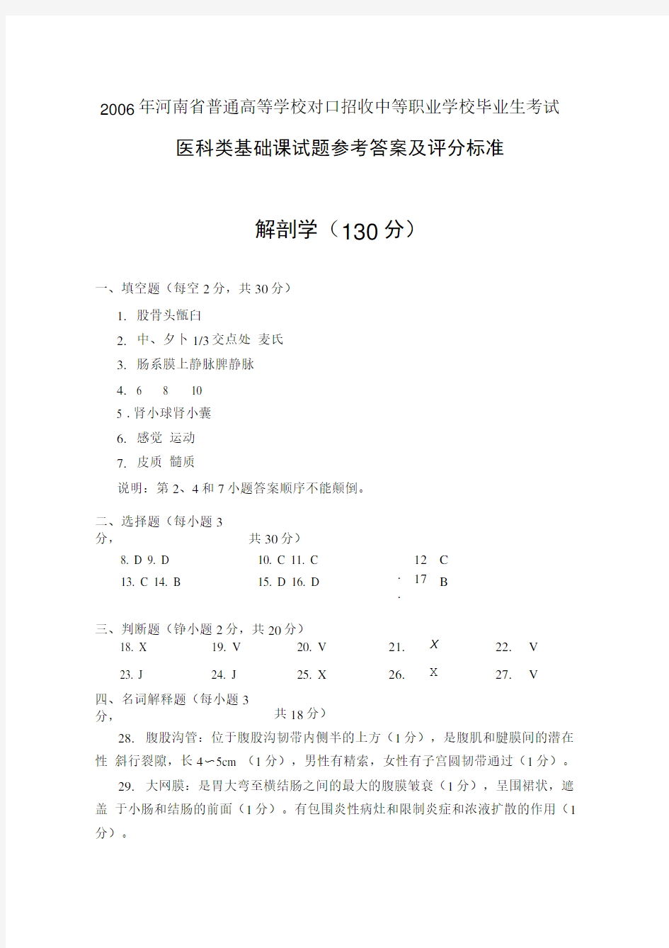 医科类基础课解剖学B卷答案.doc