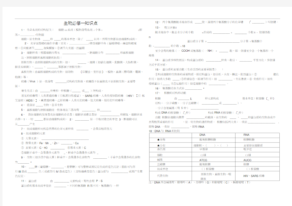 生物第一轮复习知识点填空