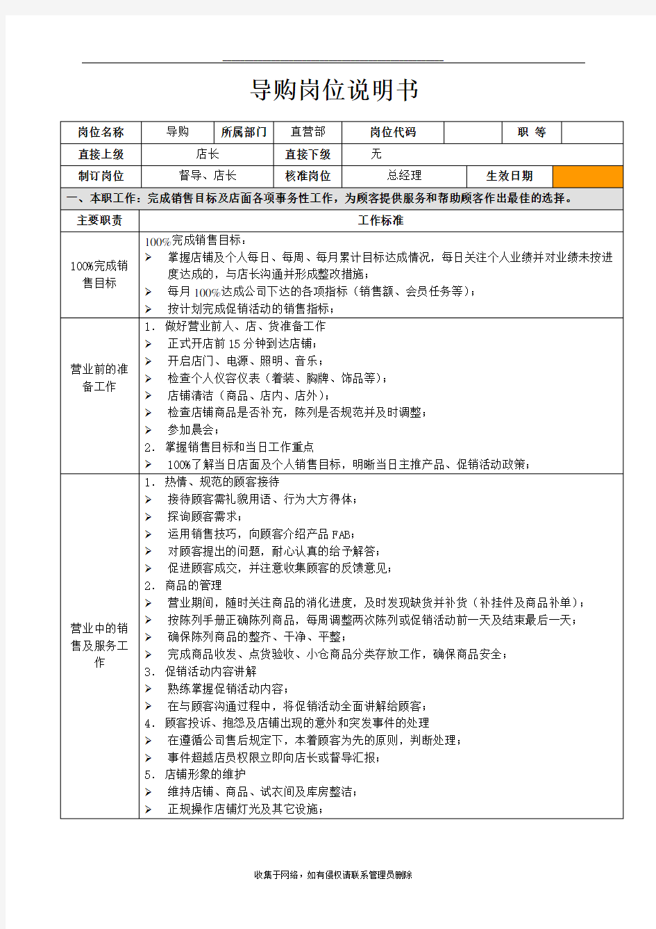 最新导购员岗位说明书