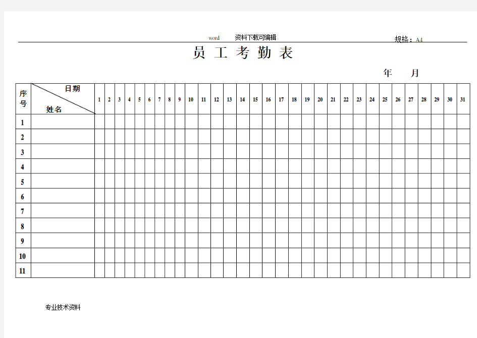 酒店专用各类表格