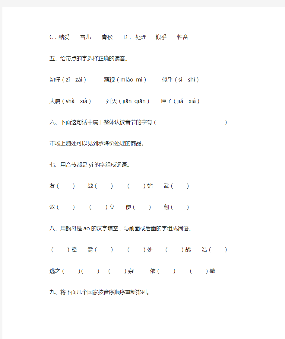 小学汉语拼音专项训练专题