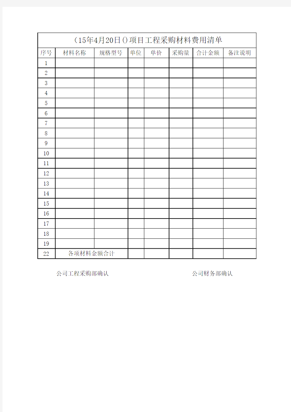 工程材料费用采购清单