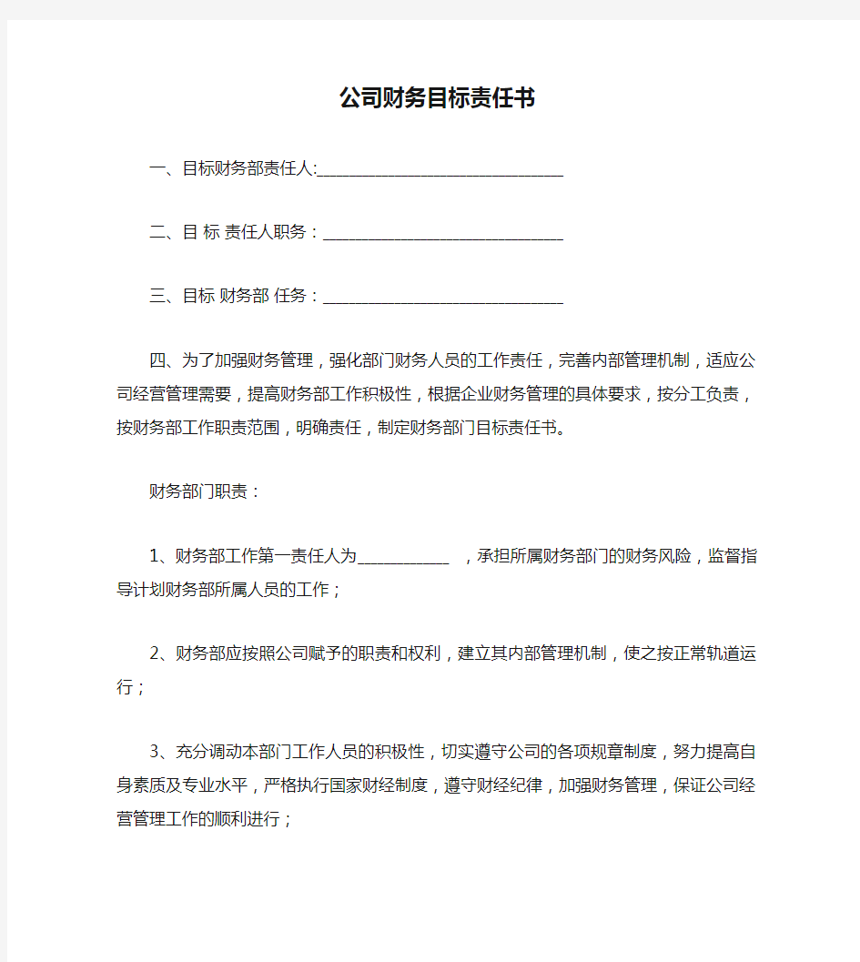 公司财务目标责任书