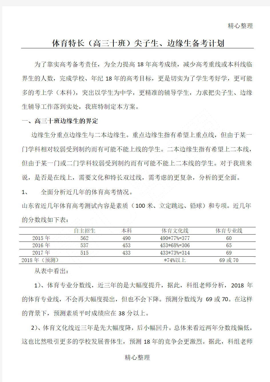 高三十班 边缘生、尖子生培养方案修改