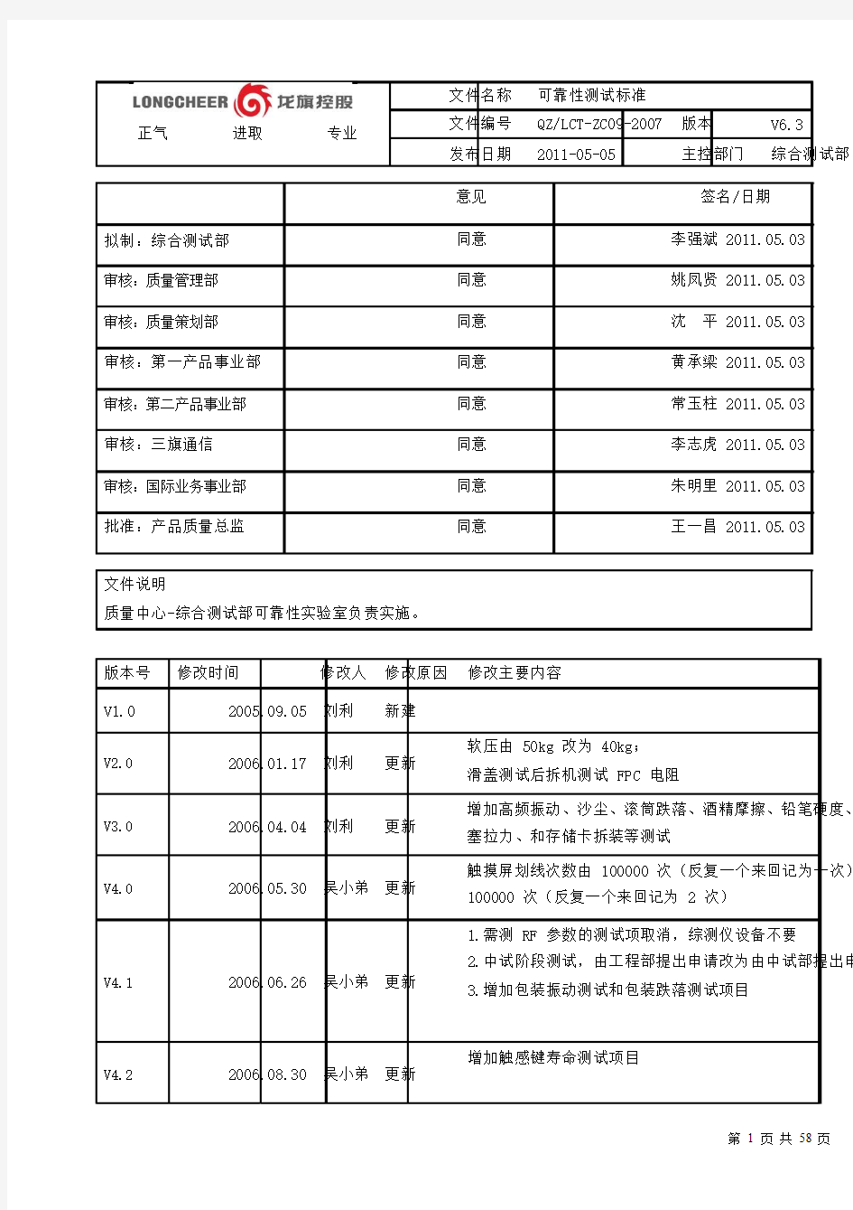 可靠性测试规范