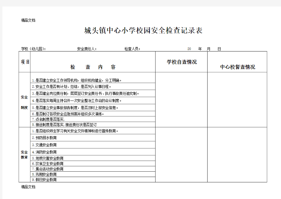 最新校园安全检查记录表资料