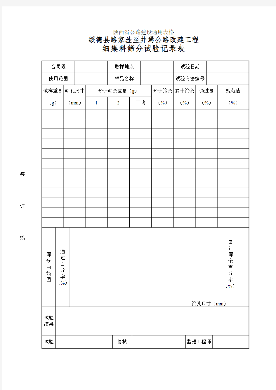 细集料筛分试验记录表 -