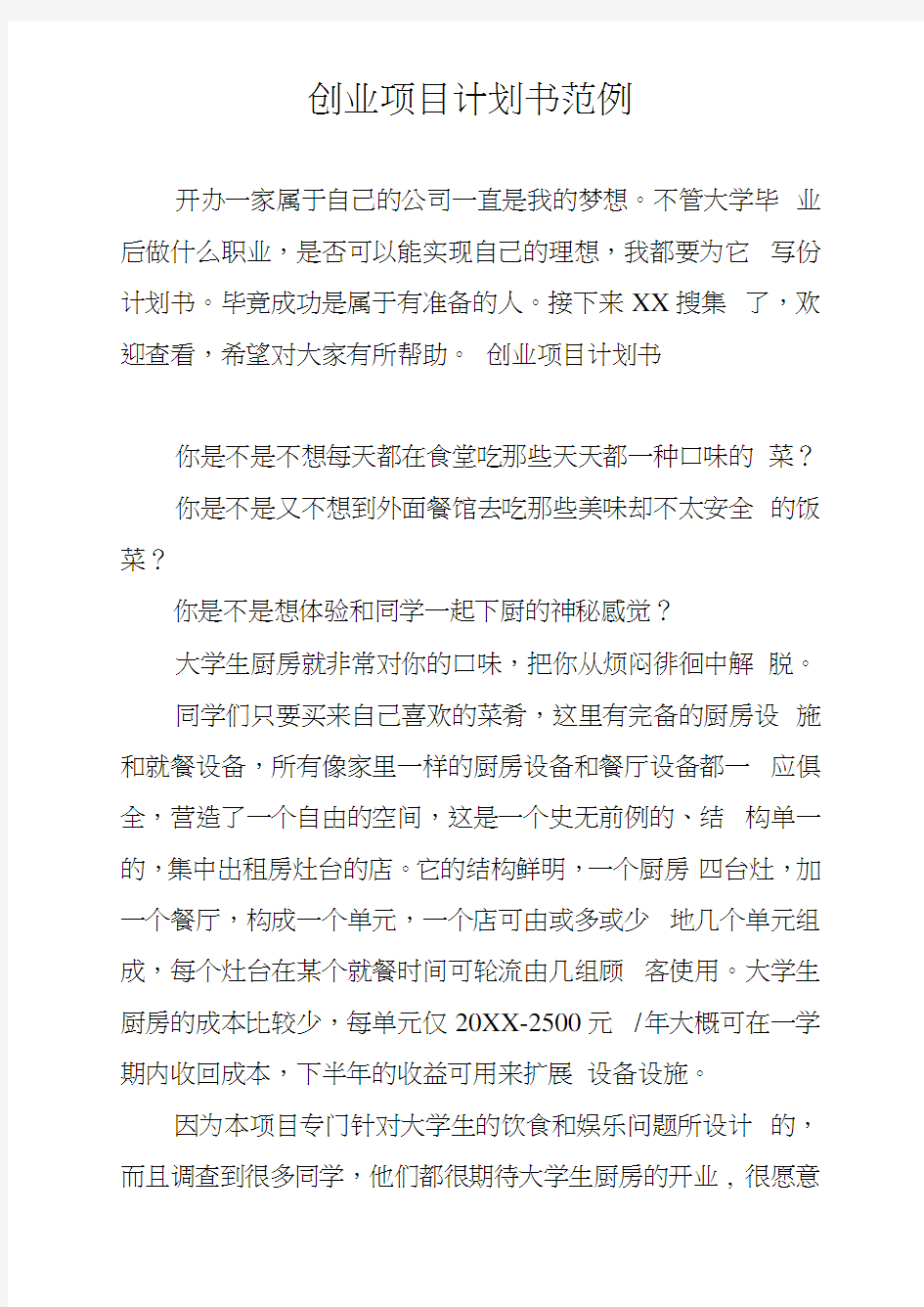 创业项目计划书范例