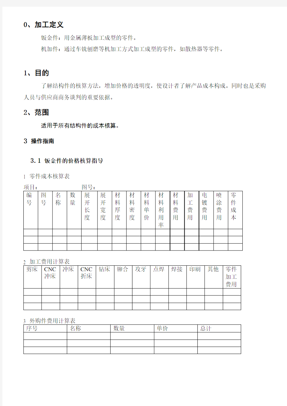 结构件成本核算操作指南