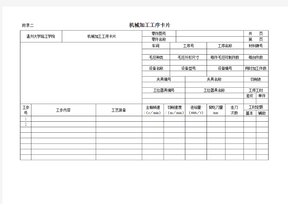 机械加工工艺卡片模板供参考