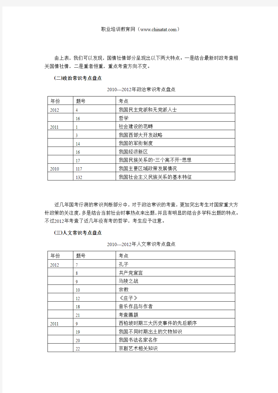 全面透析2010-2012国家公务员考试行测常识判断专项