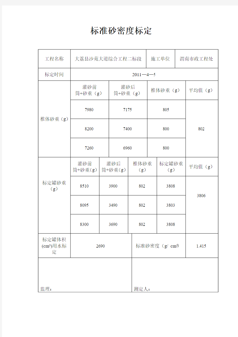 标准砂密度标定