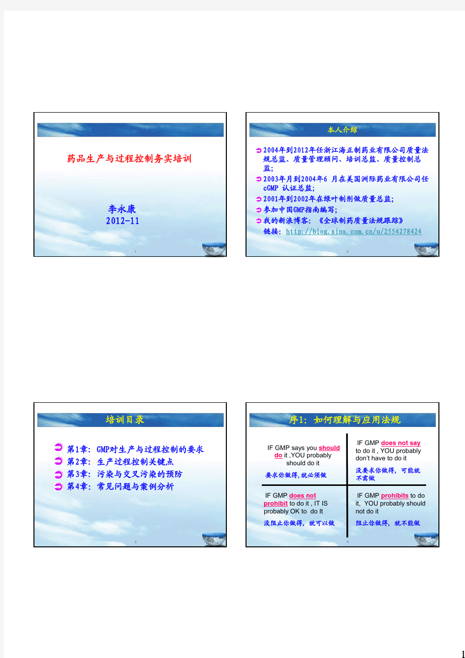 药品生产与过程控制务实培训--李永康2012.11天津