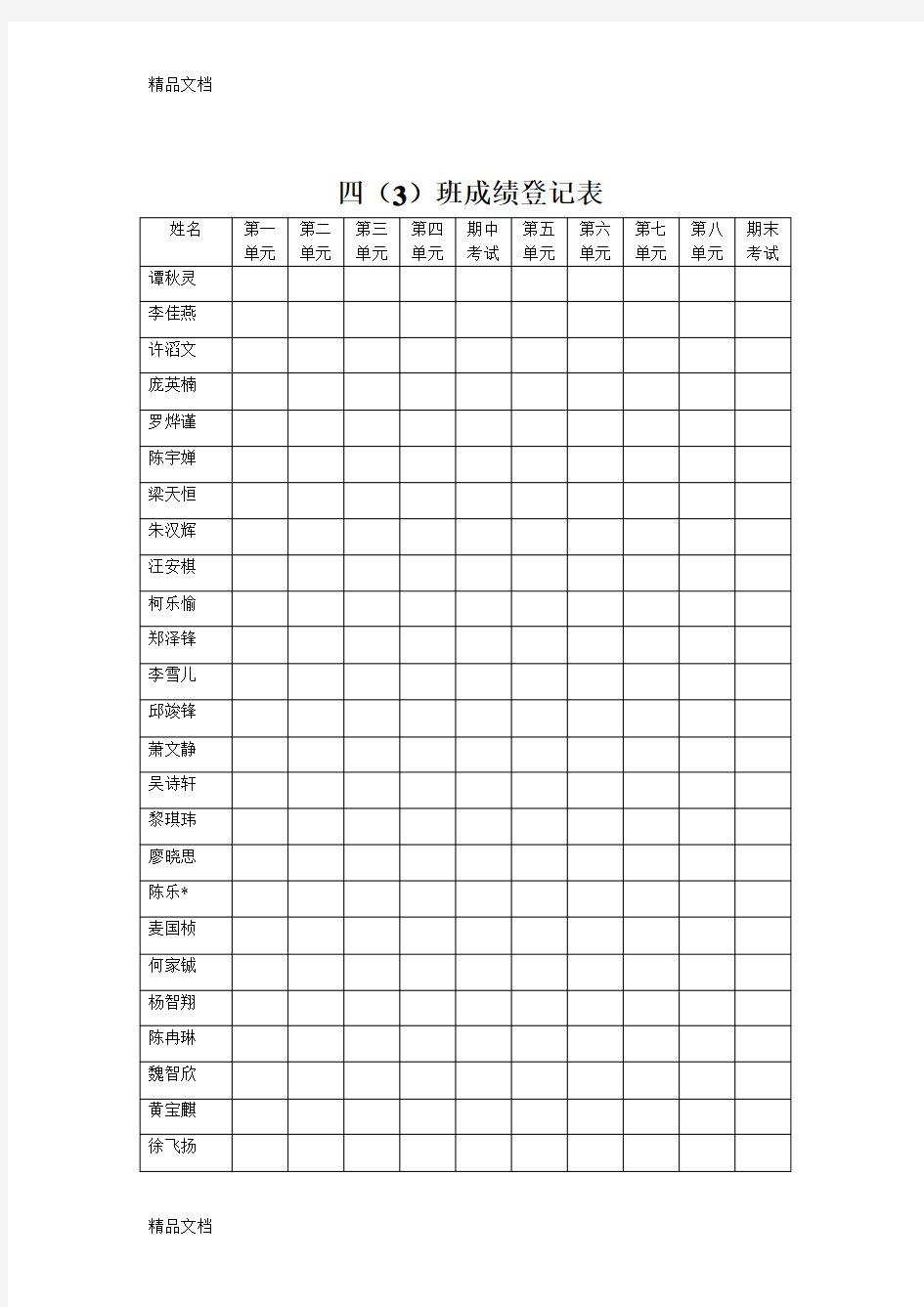 最新学生个人成绩登记表