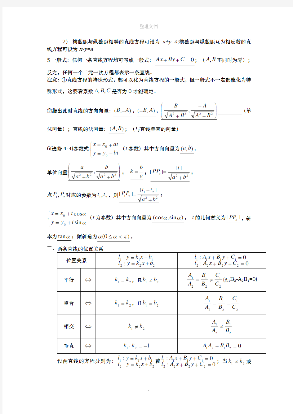 高中数学解析几何知识点总结大全