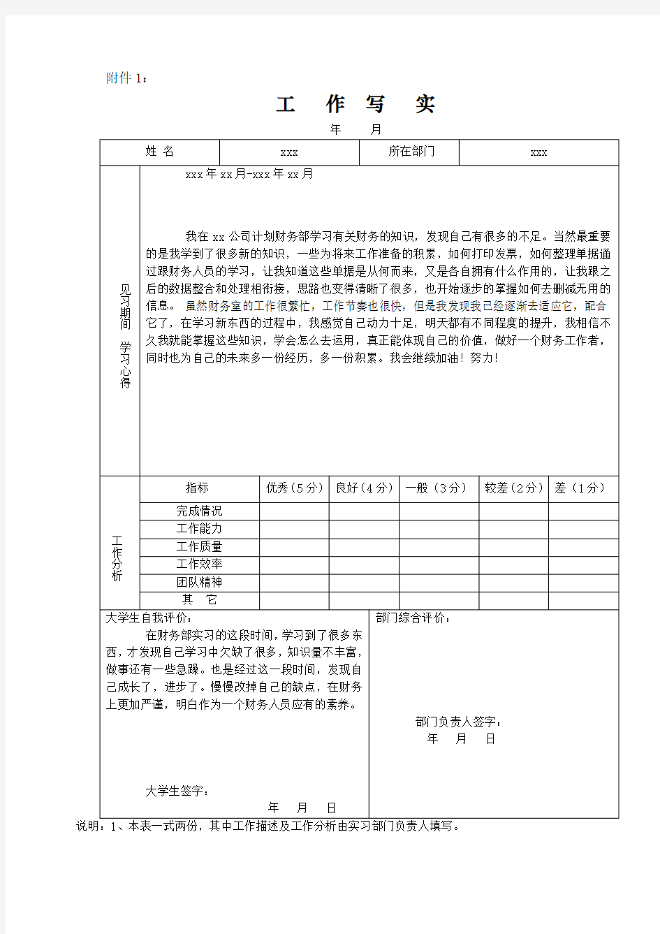 工作写实表及岗位胜任能力评价表