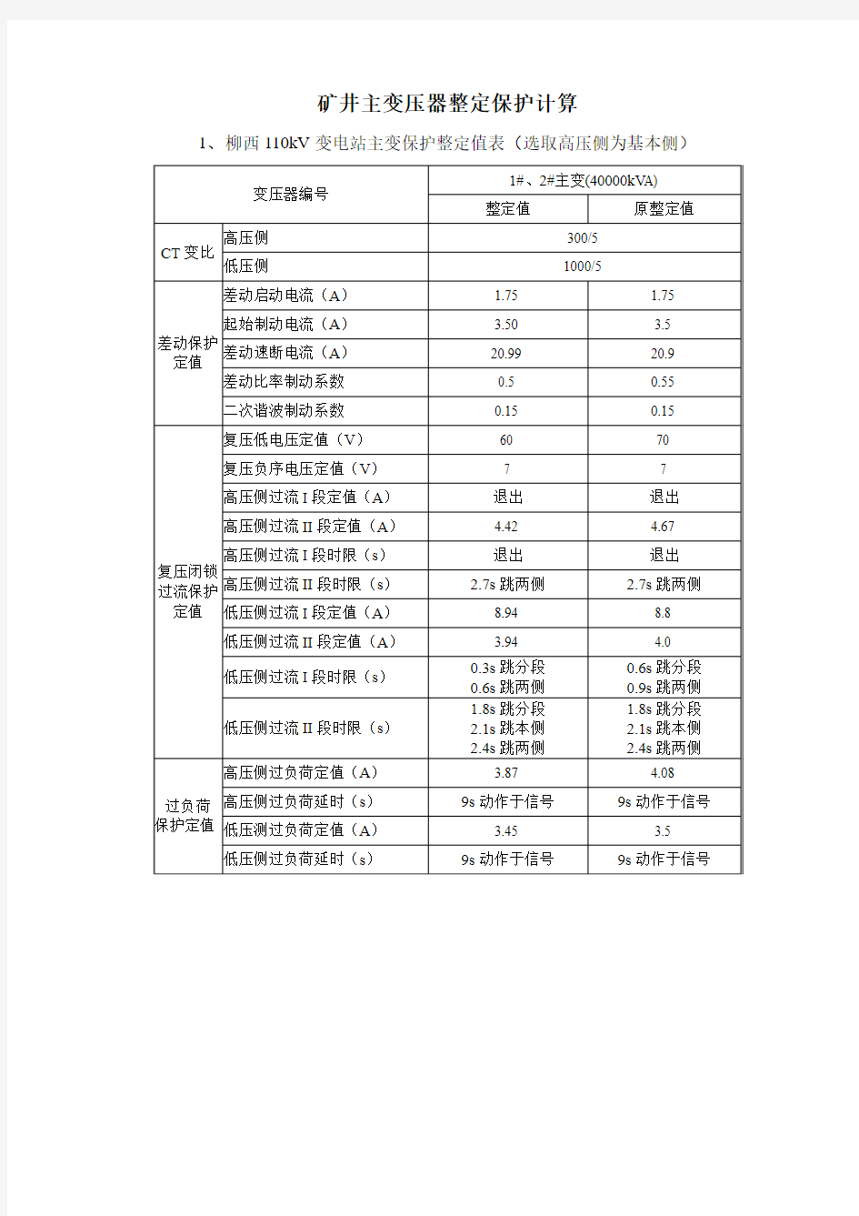 矿井供电系统整定计算.(DOC)