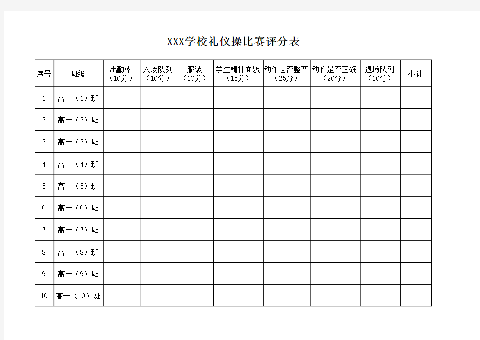 礼仪操评分表