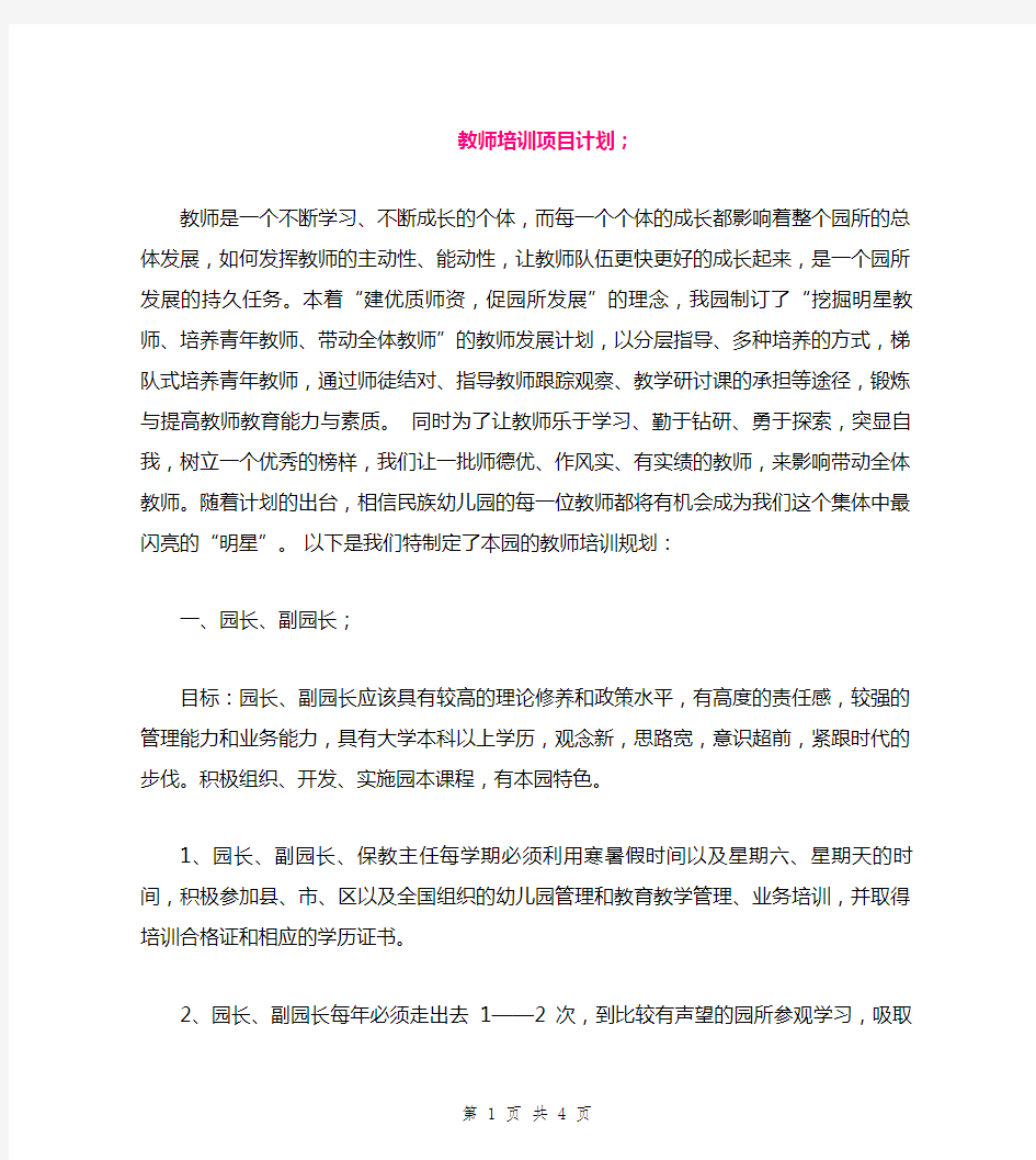 教师培训项目计划