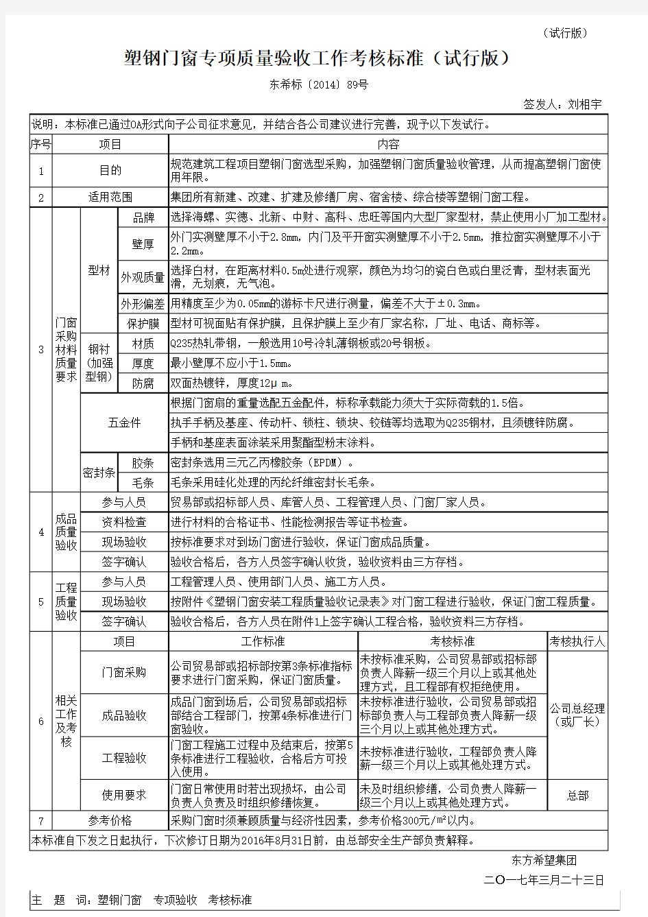 塑钢门窗专项质量验收标准