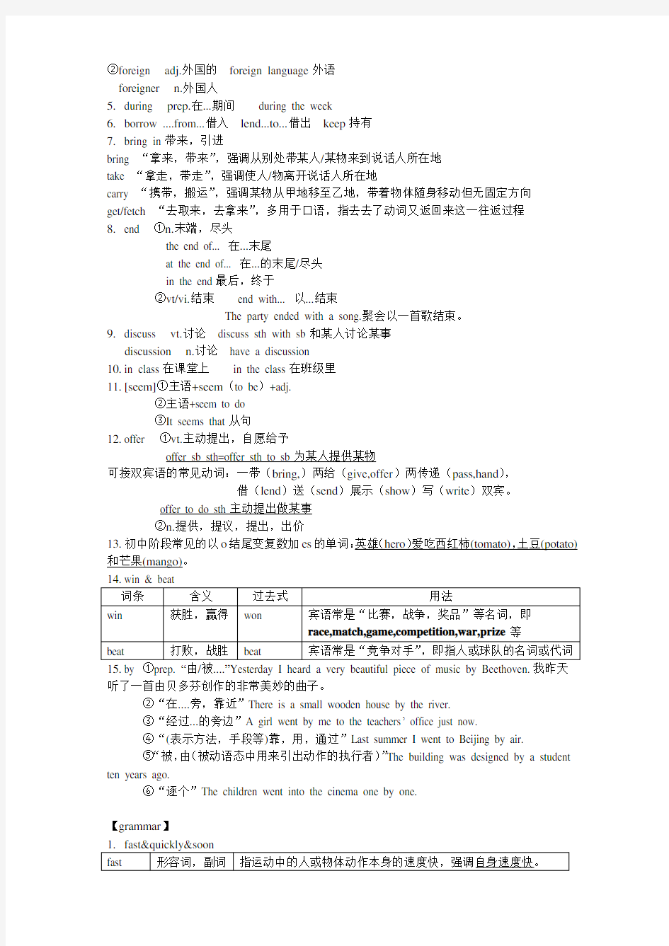 牛津译林版初二英语上册 Unit2 重要知识点