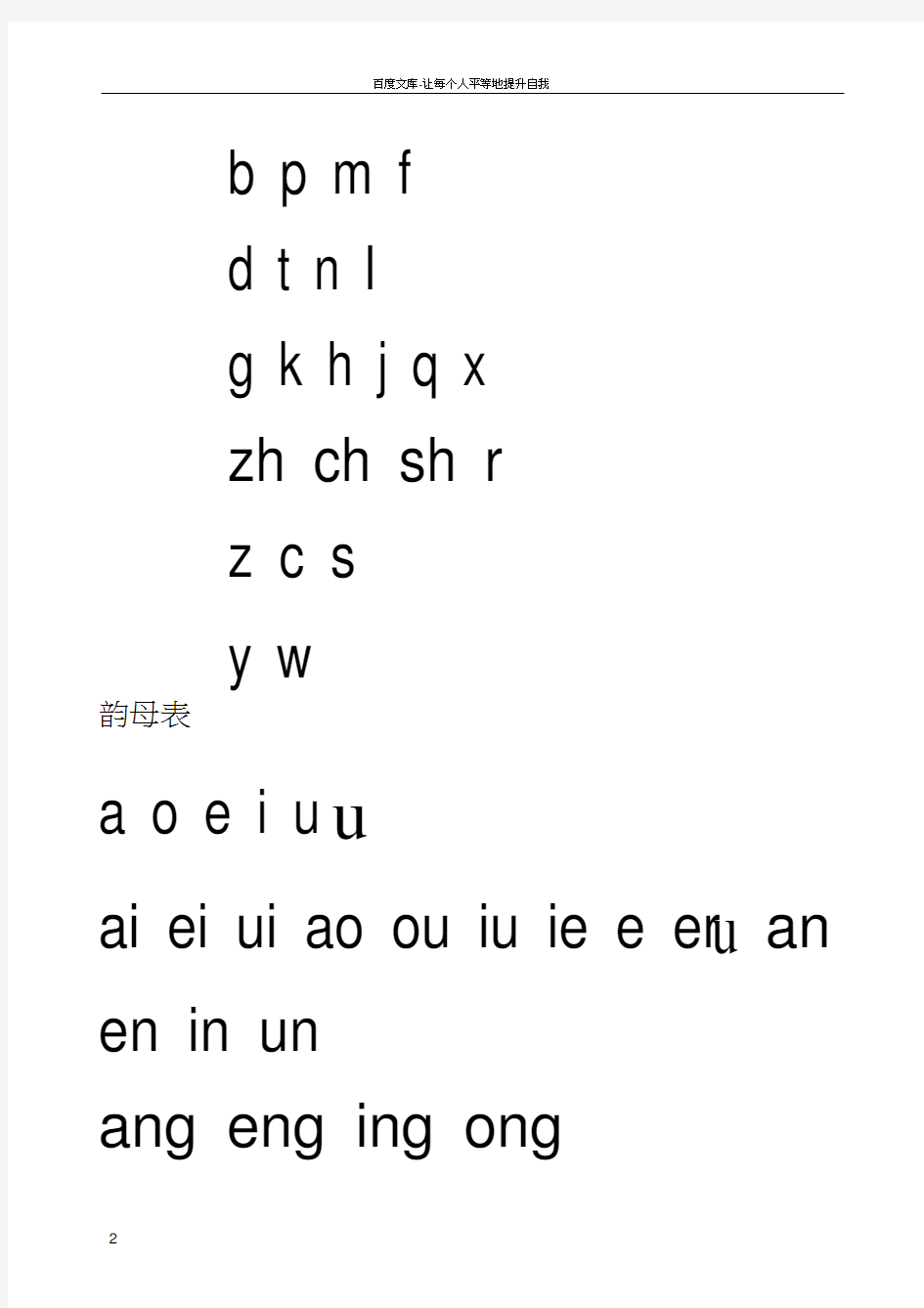 汉语拼音字母表完整版可A4打印
