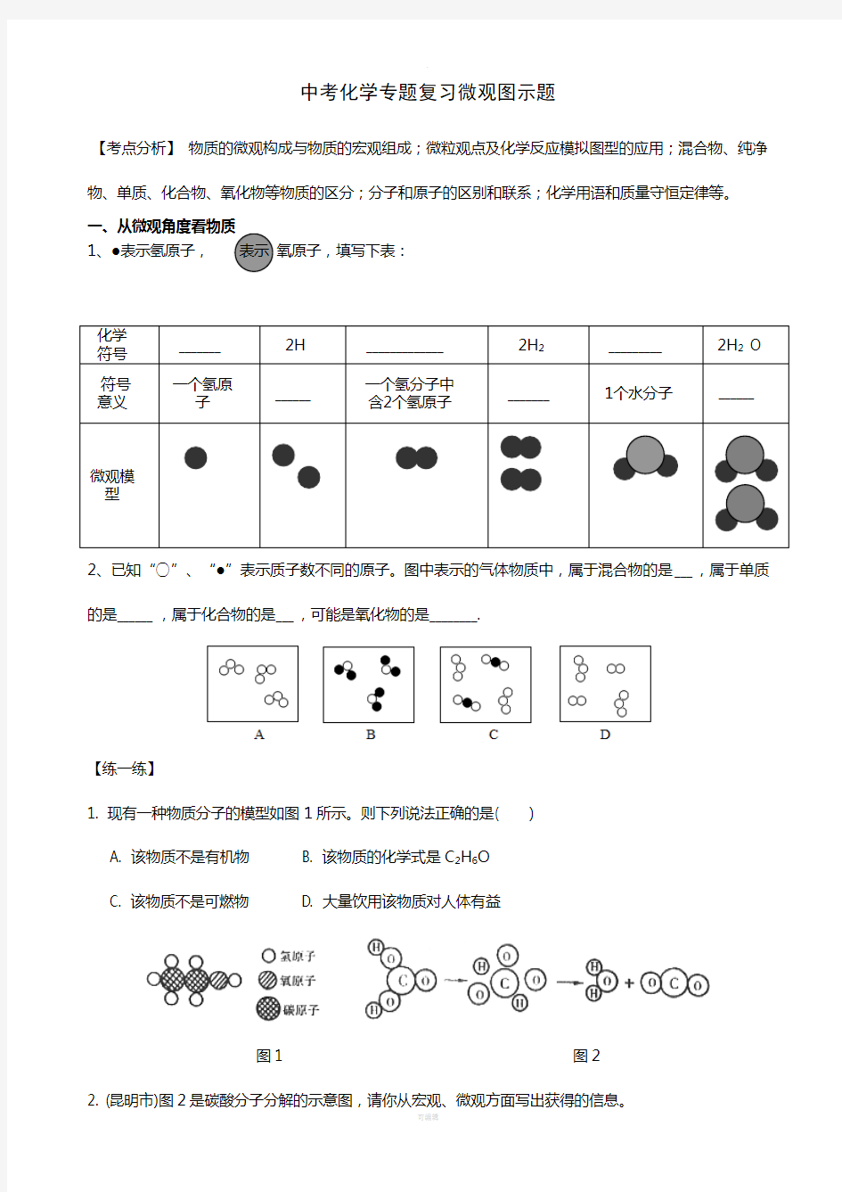 中考化学专题复习微观图示题