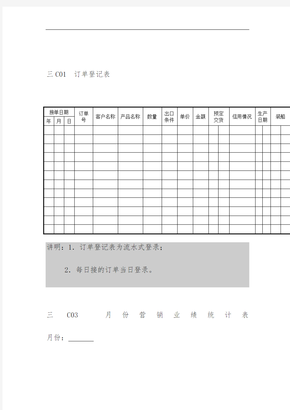 现代企业营销管理表格