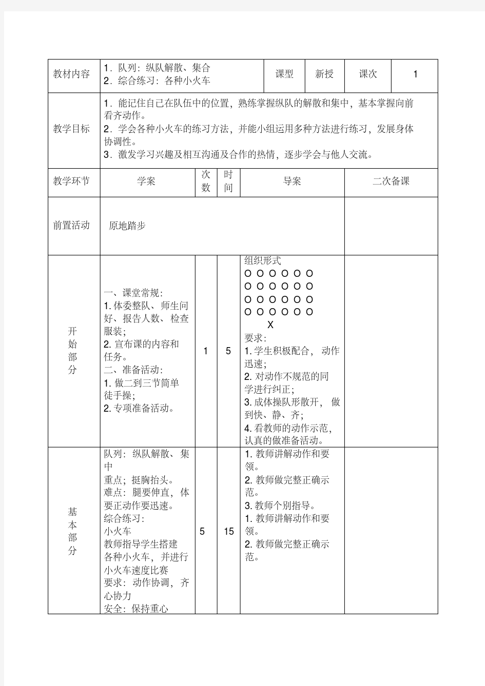 小学体育教案队列队形