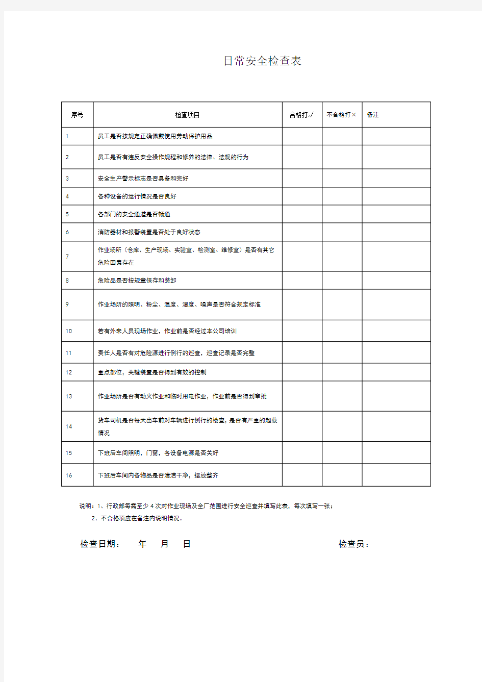 日常安全检查表