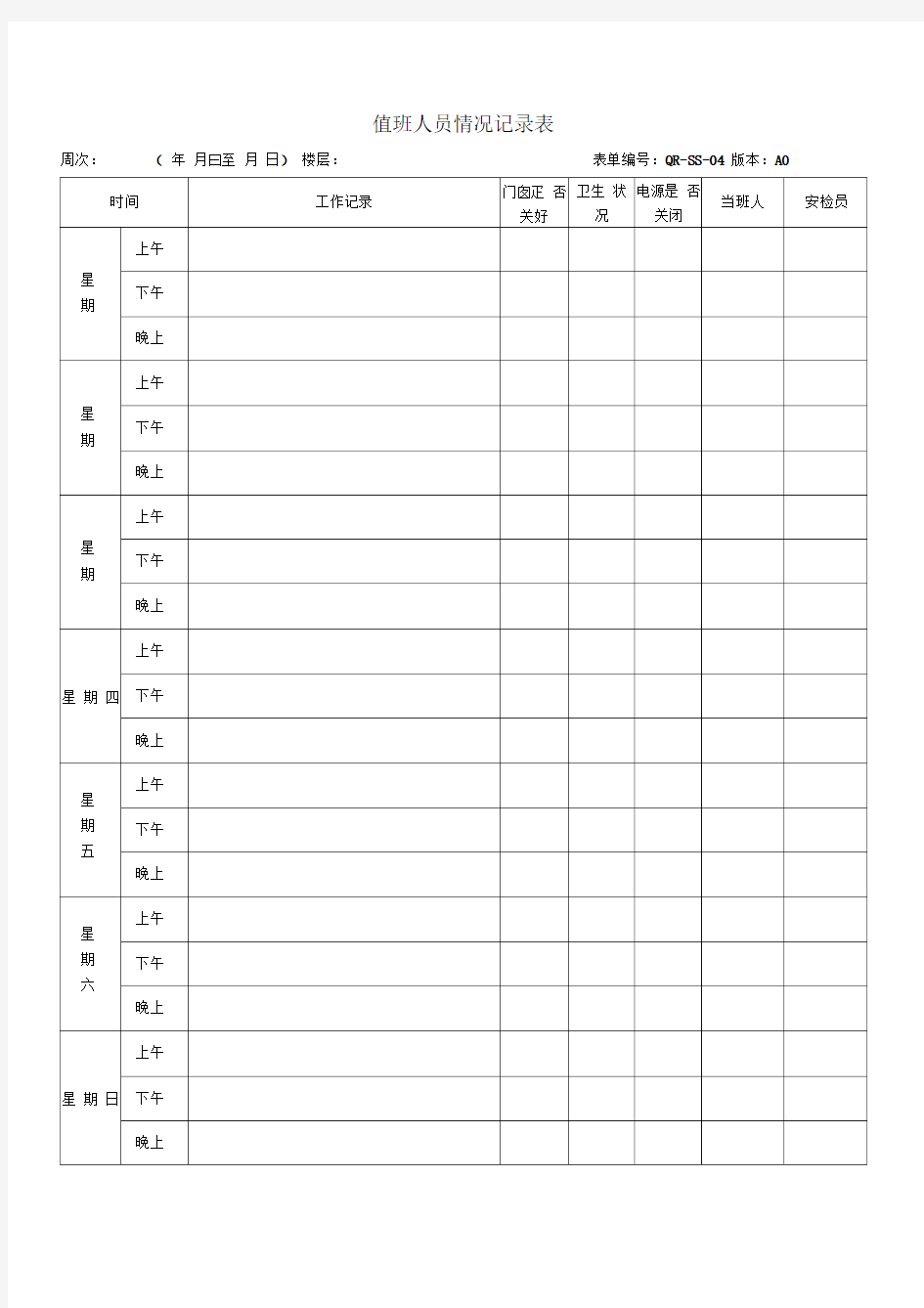 值班人员情况记录表