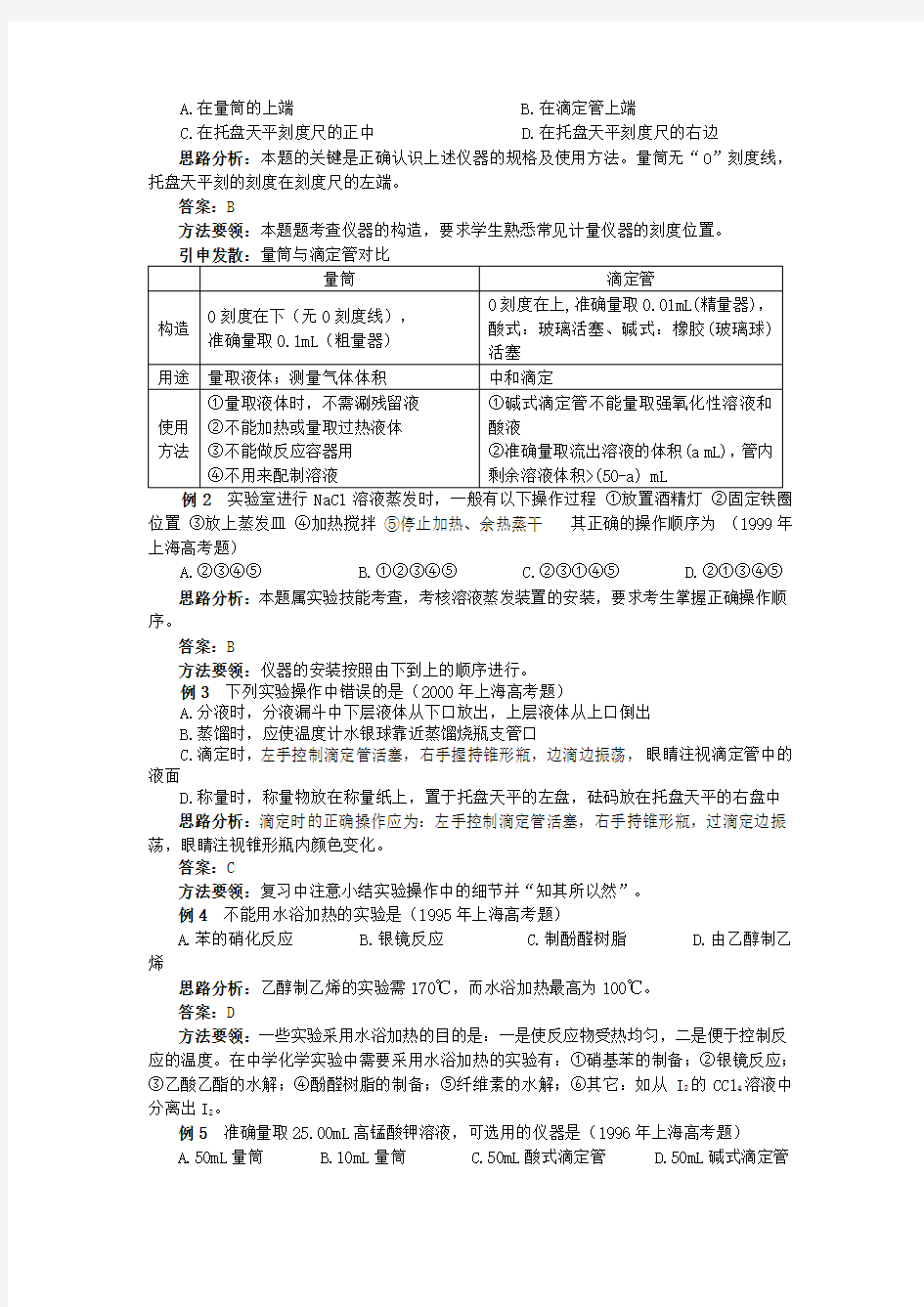 2020高考化学专题复习资料实验基本操作