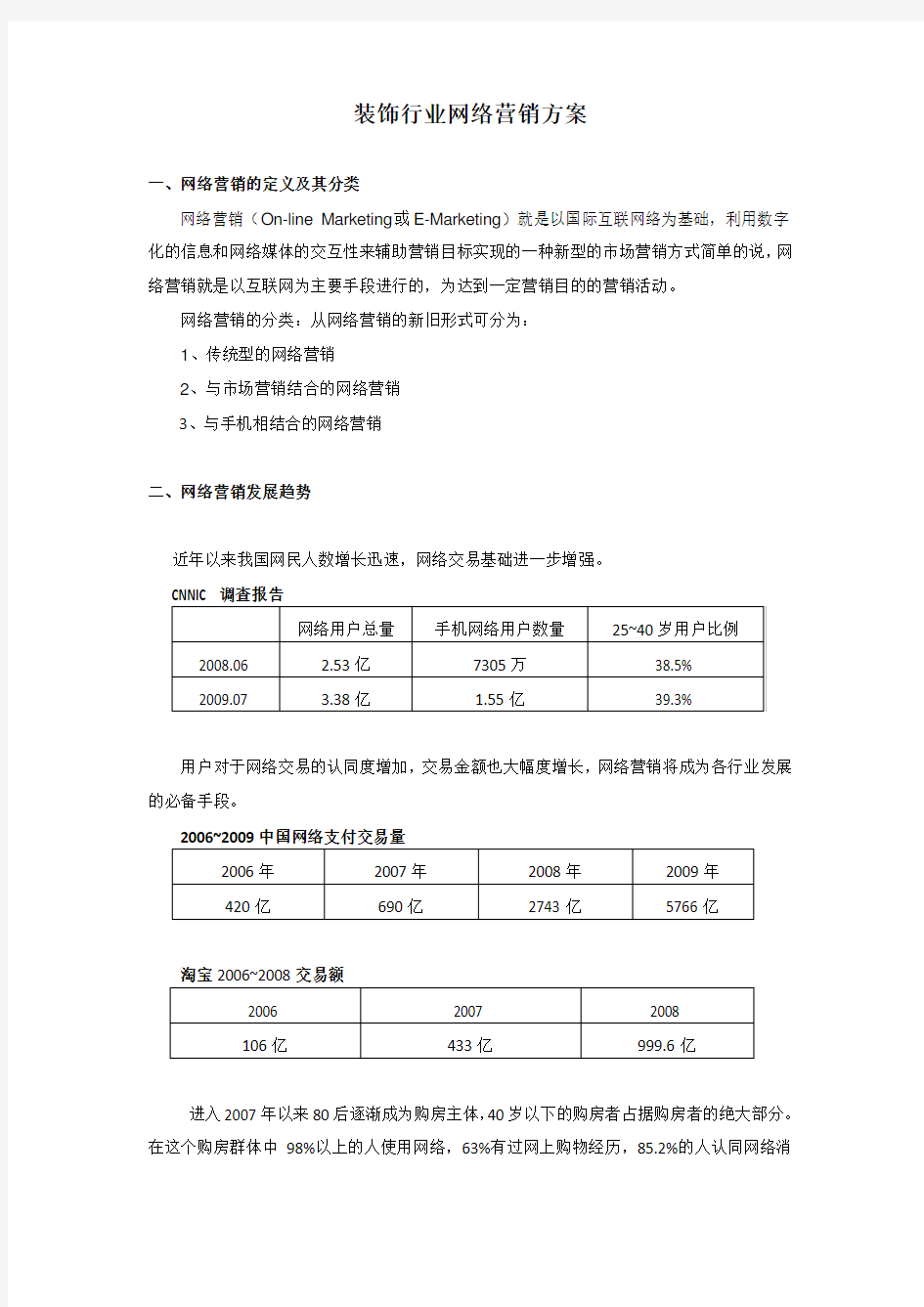 装饰行业网络营销方案