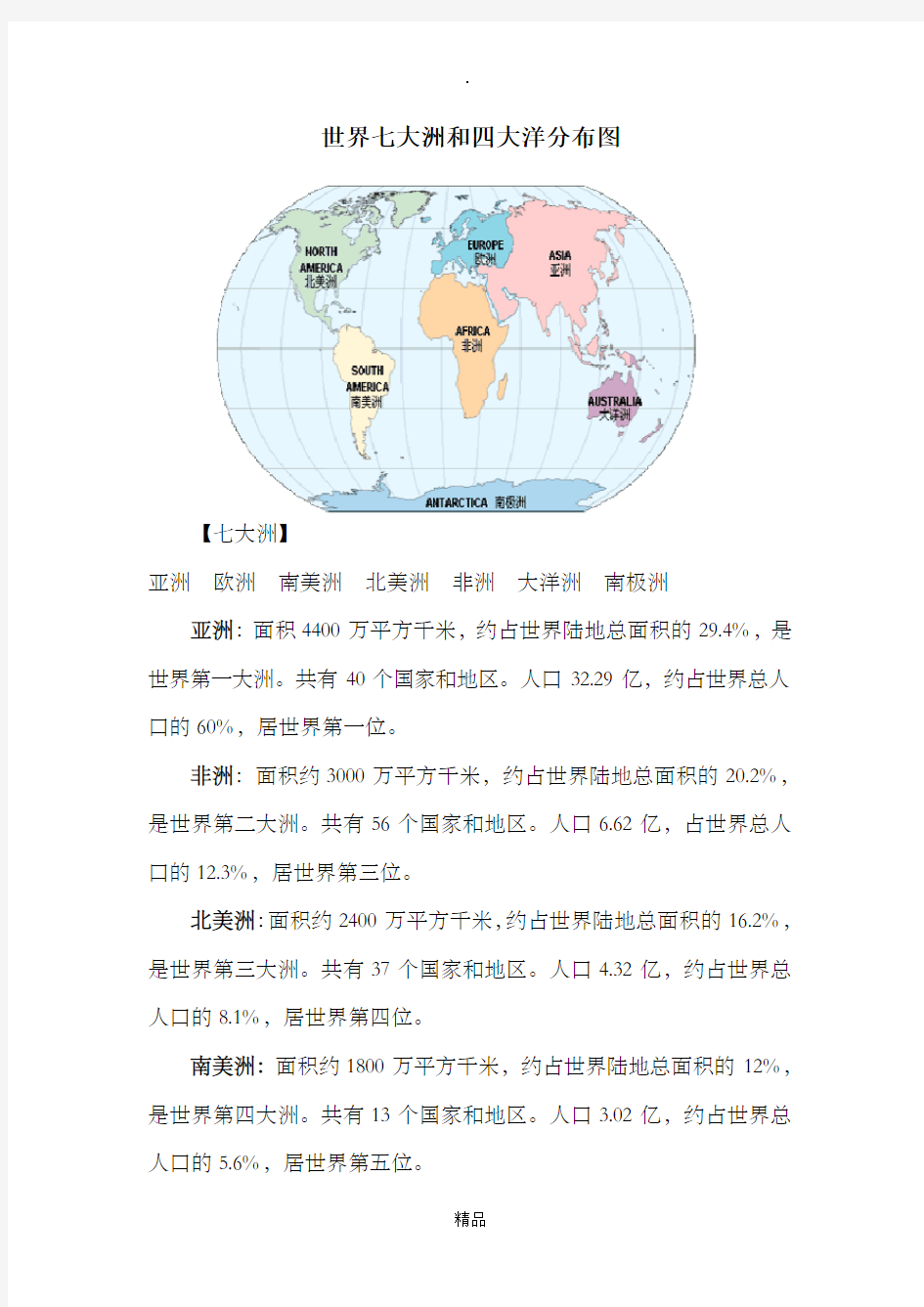 世界七大洲和四大洋分布图-七大洲与四大洋的分布