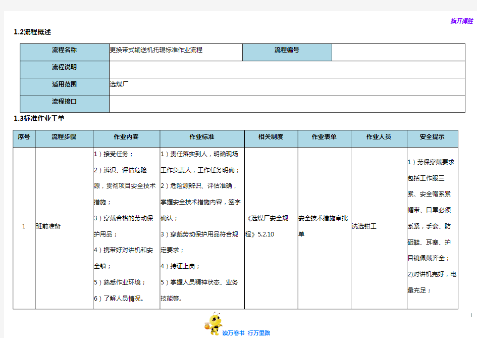 更换带式输送机托辊标准作业流程3【选煤厂岗位标准作业流程】