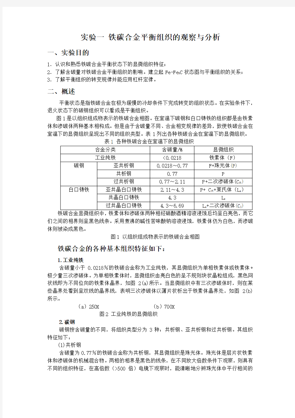 实验一铁碳合金平衡组织的观察与分析