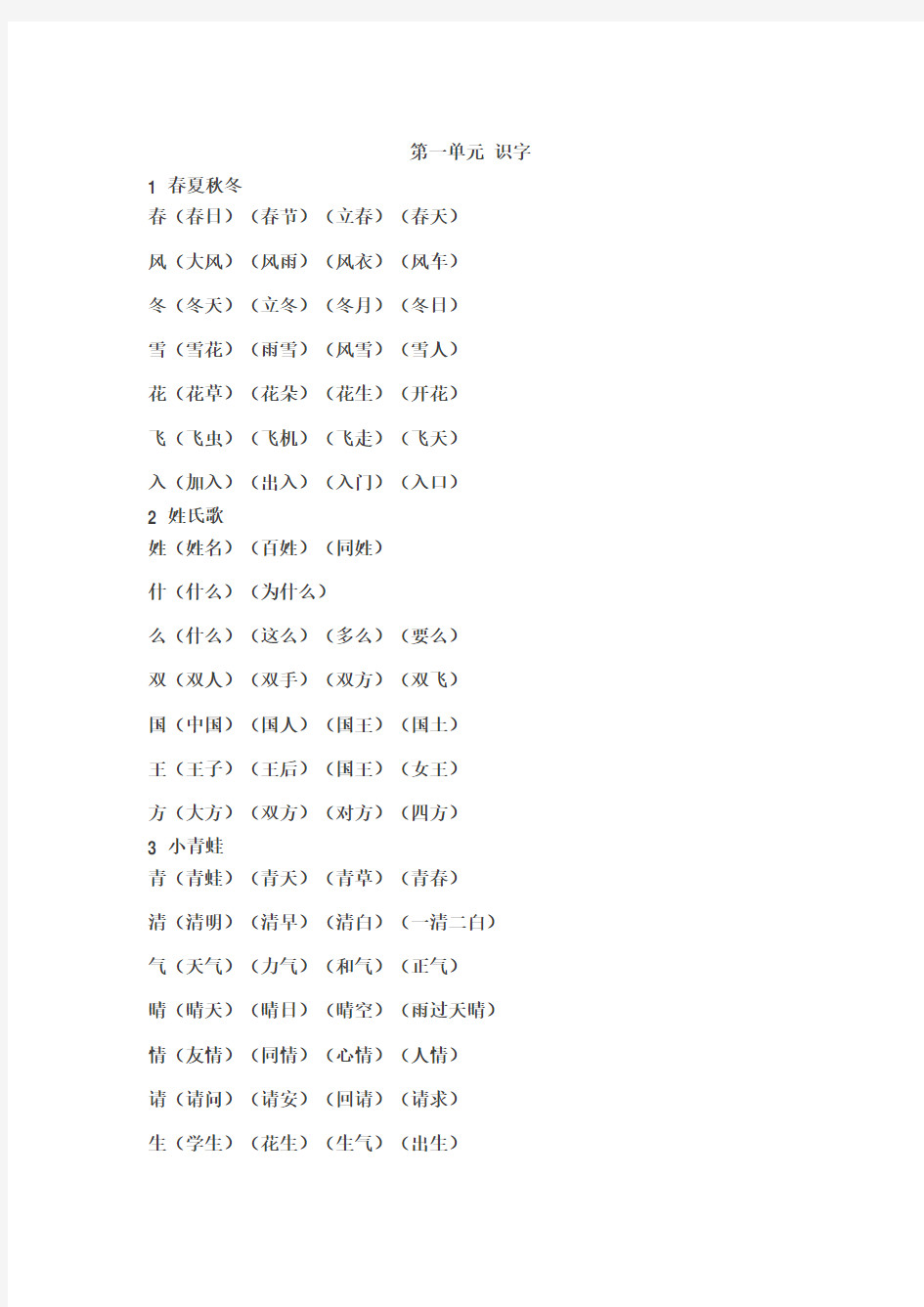 2018年部编人教版一年级语文下册全册生字组词汇总