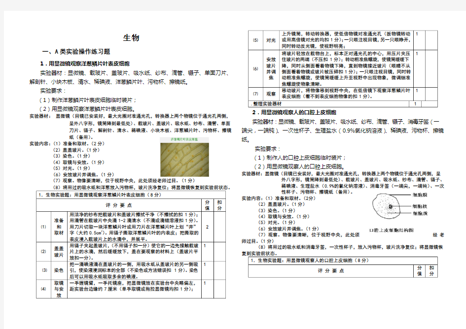 2014年生物实验及评分标准