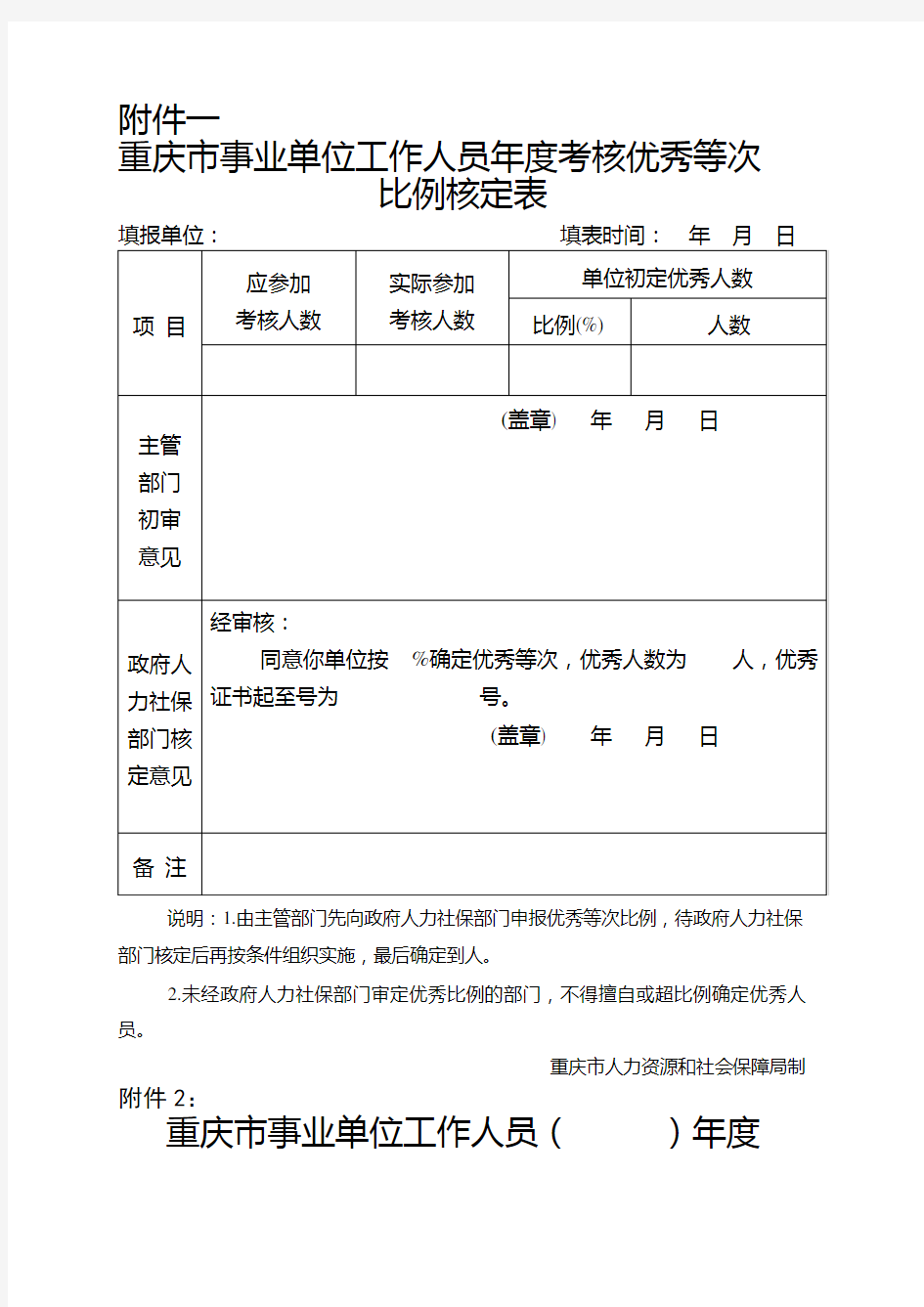 事业单位工作人员及机关工勤人员年度考核登记表