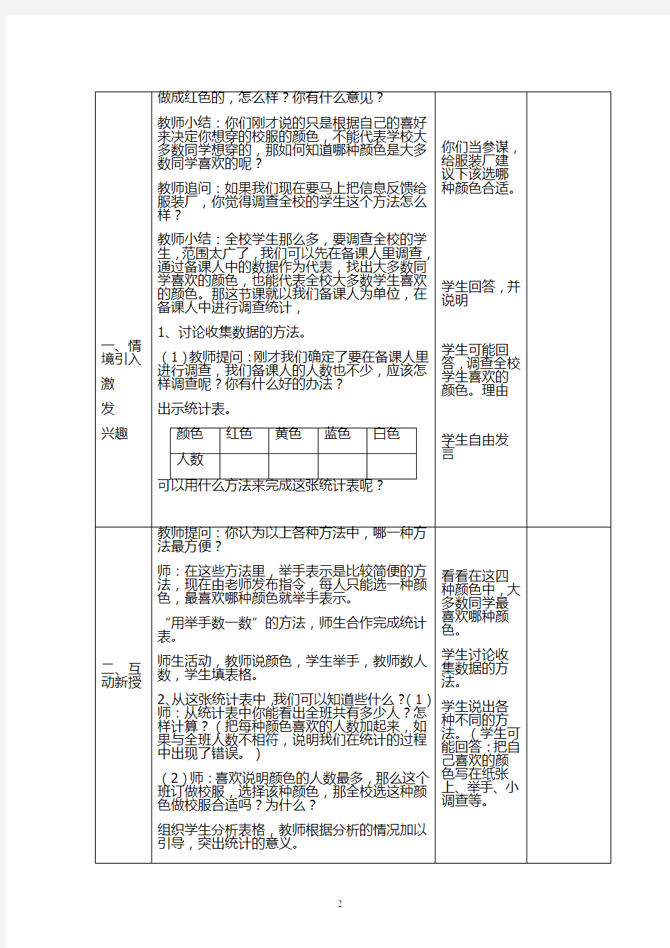 部编版新人教版二年级数学下册：全册教案(表格式110页)集体备课