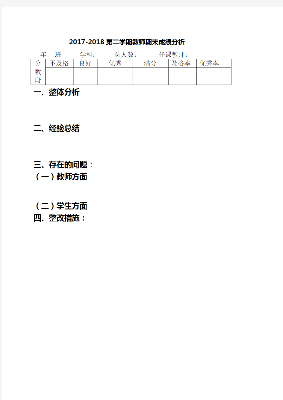 个人期末成绩分析表