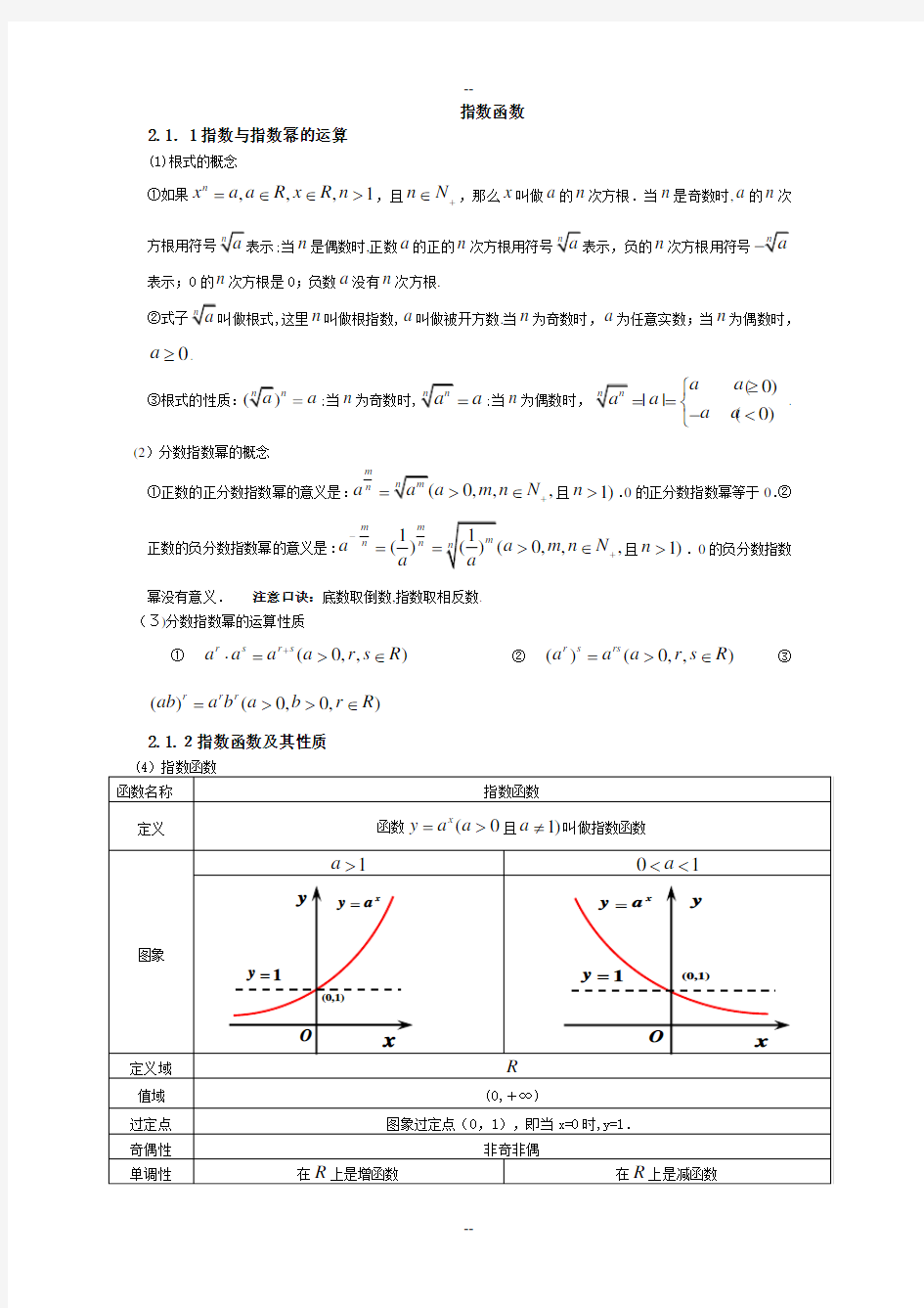 高一数学指数函数知识点及练习题(含答案)