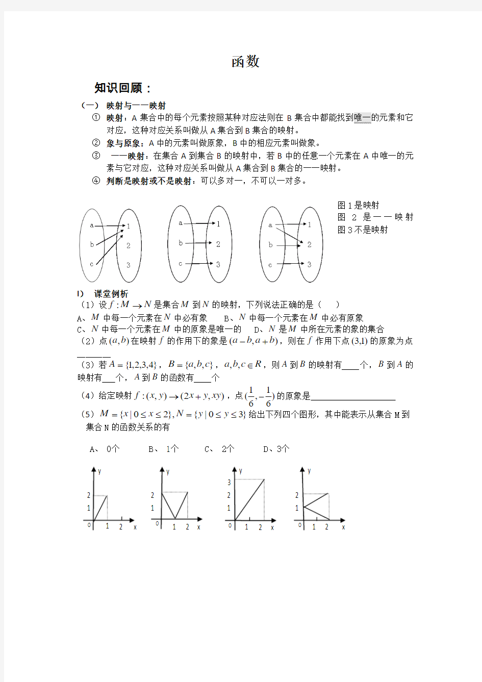 映射、函数定义域值域