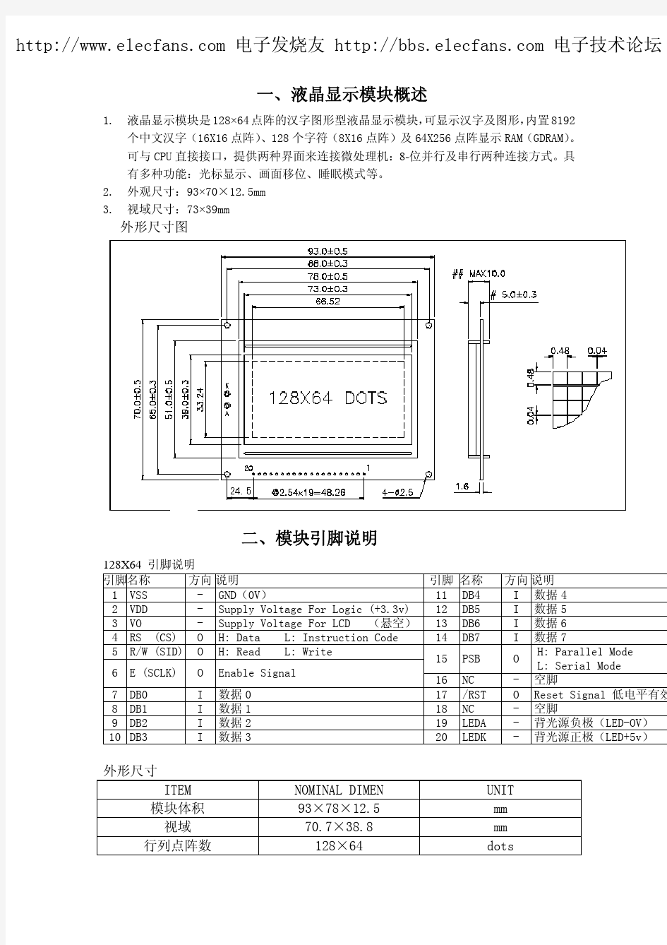 LCD12864液晶屏中文资料免费下载