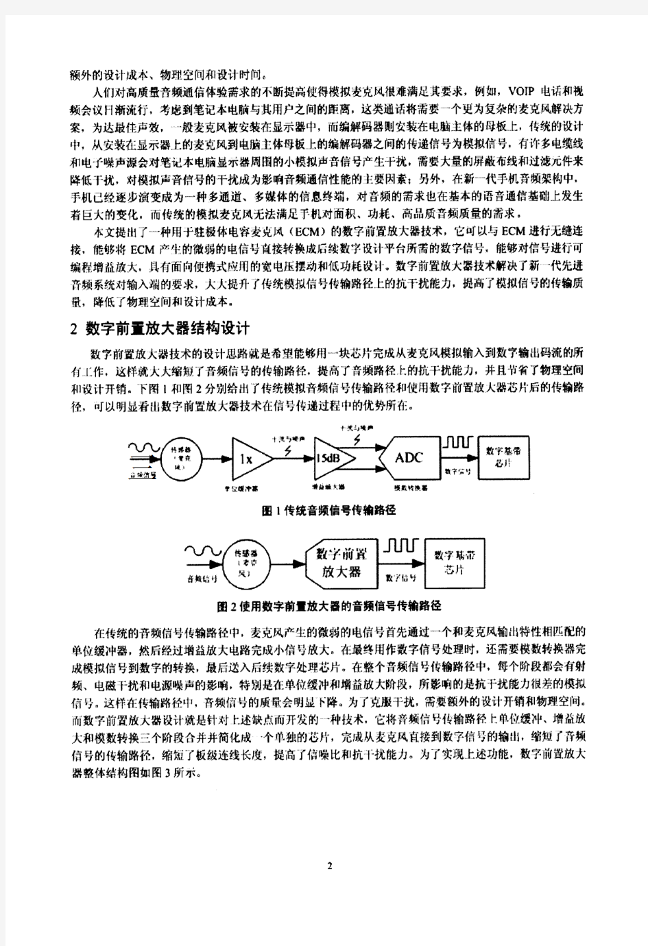 一种用于驻极体麦克风的数字前置放大器设计