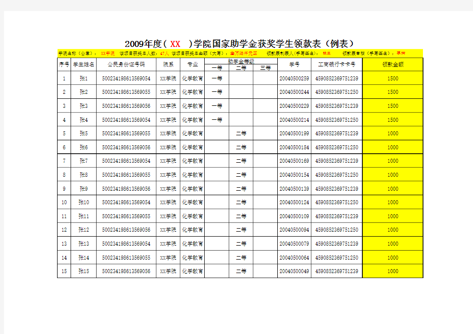 练习用excel内容表格