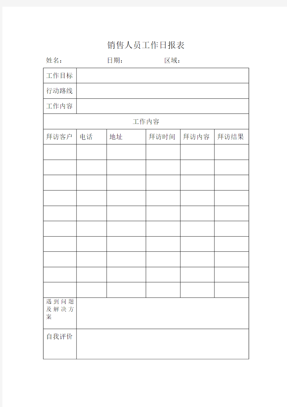 销售人员工作日报表