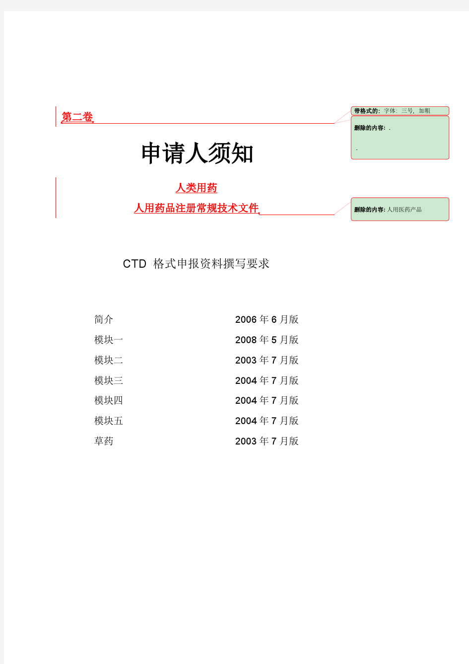 CTD人用药品注册常规技术文件汇总 全部版中文