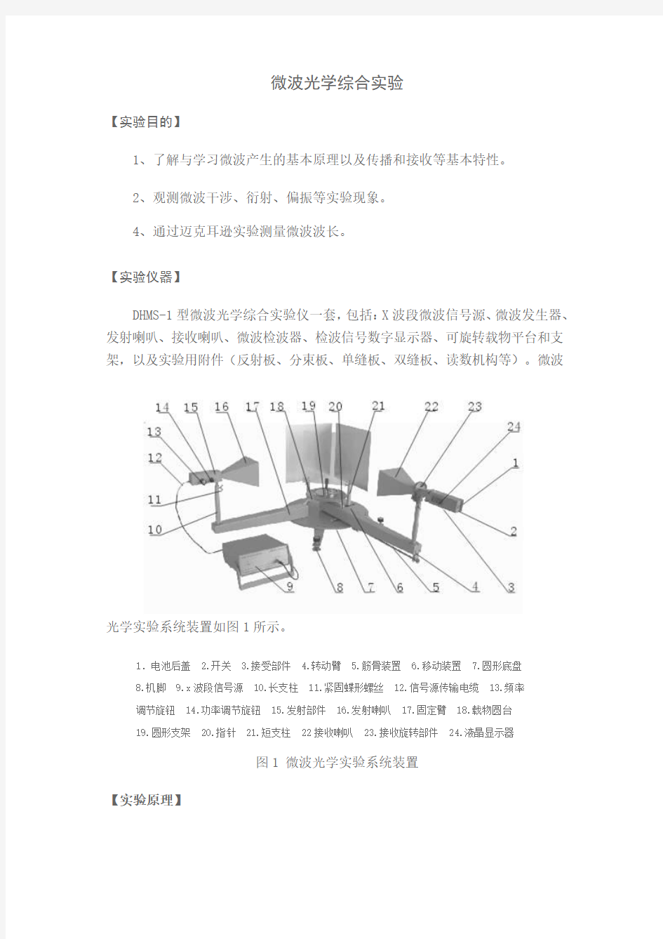 微波光学综合实验