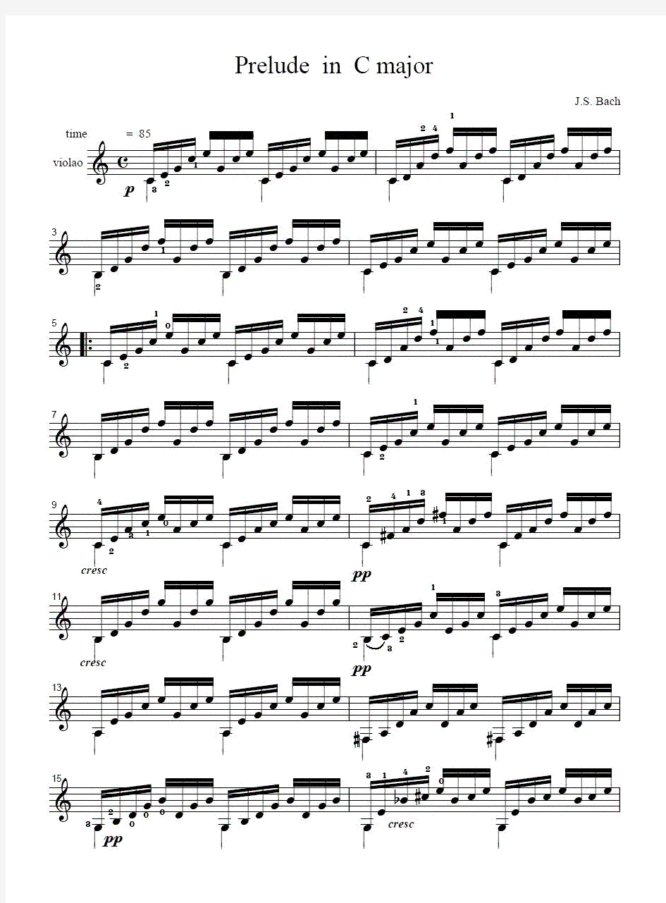 prelude in C major 巴赫 古典吉他谱 六线谱